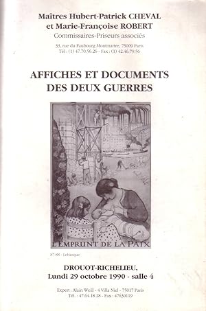 Affiches et documents des deux guerres. Catalogue illustré d'une vente à l'Hôtel Drouot.