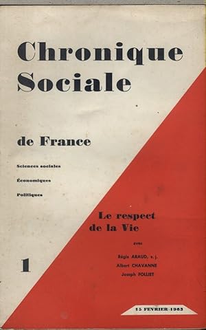 Seller image for Chronique sociale de France N 1 - 1963. Le respect de la vie. Fvrier 1963. for sale by Librairie Et Ctera (et caetera) - Sophie Rosire