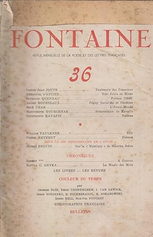 Fontaine N° 36. Pierre-Jean Jouve - Emmanuel d'Astier - Raymond Queneau - Aimé Rousseaux - René C...