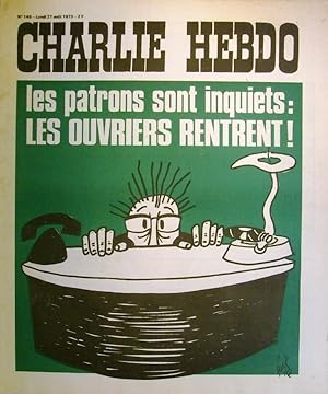 Seller image for Charlie Hebdo N 145. Couverture de Gb : Les patrons sont inquiets, les ouvriers rentrent. 27 aot 1973. for sale by Librairie Et Ctera (et caetera) - Sophie Rosire