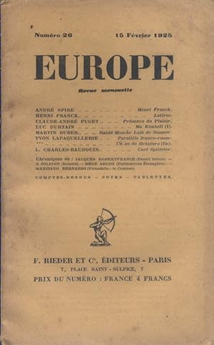 Europe. Revue mensuelle N° 26. 15 février 1925.