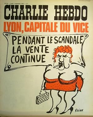 Seller image for Charlie Hebdo N 94. Couverture de Reiser : Lyon, capitale du vice. 4 septembre 1972. for sale by Librairie Et Ctera (et caetera) - Sophie Rosire