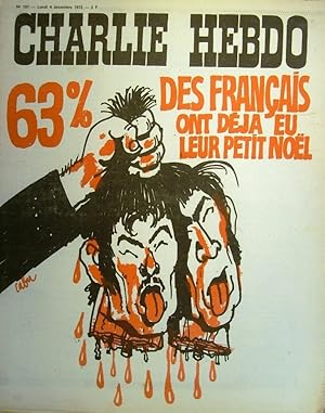 Seller image for Charlie Hebdo N 107. Couverture de Cabu : 63% des Franais on dj eu leur petit Nol. 4 dcembre 1972. for sale by Librairie Et Ctera (et caetera) - Sophie Rosire