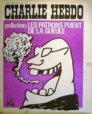 Charlie Hebdo N° 62. Couverture de Gébé: Pollution: les patrons puent de la gueule. 24 janvier 1972.