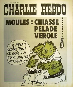 Charlie Hebdo N° 143. Couverture de Reiser : Moules = chiasse, pelade, vérole. 13 août 1973.