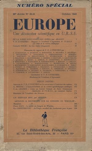 Europe. Revue mensuelle. 1948 N° 33 34. Numéro spécial: Une discussion scientifique en U.R.S.S. N...
