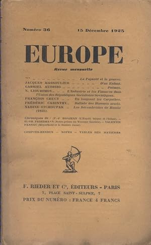 Europe. Revue mensuelle N° 36. 15 décembre 1925.