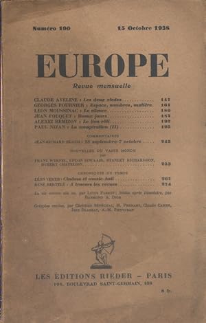 Europe. Revue mensuelle N° 190. 15 octobre 1938.