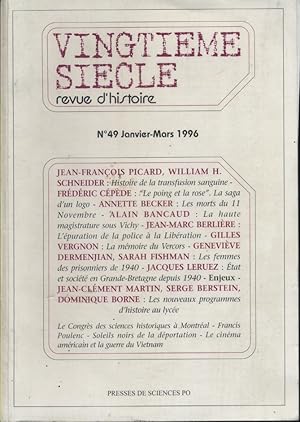 Vingtième siècle. Revue d'histoire. N° 49. Janvier-mars 1996.