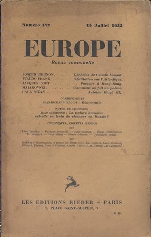 Europe. Revue mensuelle N° 127. 15 juillet 1933.