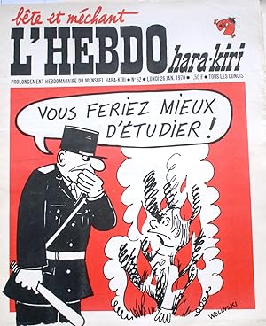 "L'hebdo Hara-Kiri N° 52. Prolongement hebdomadaire du mensuel Hara-Kiri. "Bête et méchant". Reis...