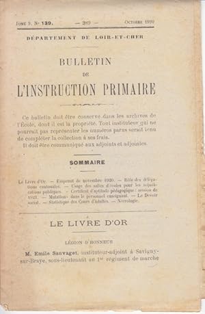 Seller image for Bulletin de l'Instruction primaire. Numro 139 (Octobre 1920). for sale by Librairie Et Ctera (et caetera) - Sophie Rosire