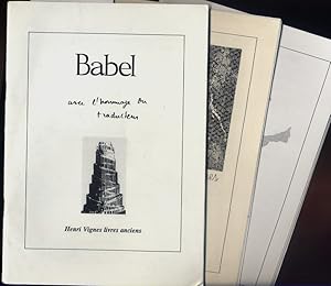 Henri Vignes, livres anciens. 3 catalogues de vente. (Babel, avec l'hommage du traducteur - Lectu...