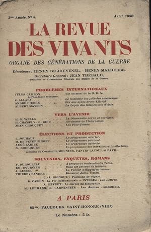 La revue des vivants, organe des générations de la guerre. 2 e année. N° 9. Dirigée par Henry de ...