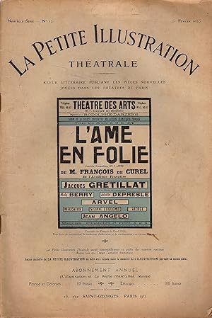 Seller image for La Petite illustration thtrale N 12 : L'me en folie, pice de Franois de Curel. 21 fvrier 1920. for sale by Librairie Et Ctera (et caetera) - Sophie Rosire