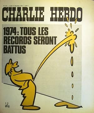 Charlie Hebdo N° 163. Couverture de Gébé: 1974, tous les records seront battus. 31 décembre 1973.