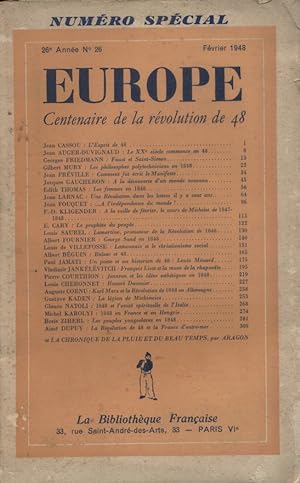 Europe. Revue mensuelle. 1948 N° 26. Centenaire de la révolution de 1848. Février 1948.