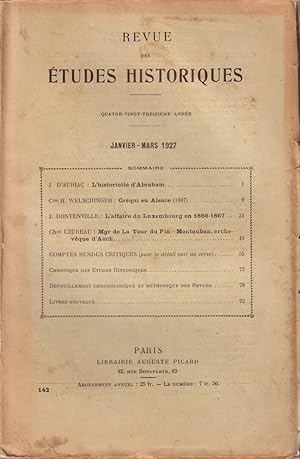 Imagen del vendedor de Revue des �tudes historiques. Janvier-Mars 1927. Janvier-mars 1927. a la venta por Librairie Et C�tera - Sophie Rosi�re
