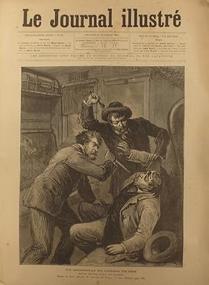 Le Journal illustré. Gravure à la Une : Un assassinat en chemin de fer. Gravure intérieure double...