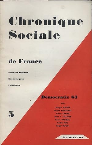 Seller image for Chronique sociale de France N 5 - 1963. Dmocratie 1963. 31 juillet 1963. for sale by Librairie Et Ctera (et caetera) - Sophie Rosire