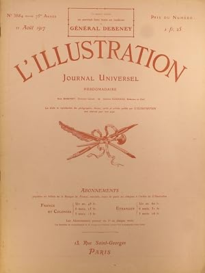 Imagen del vendedor de L'Illustration N 3884. Avec le portrait hors texte du Gnral Debeney. 11 aot 1917. a la venta por Librairie Et Ctera (et caetera) - Sophie Rosire