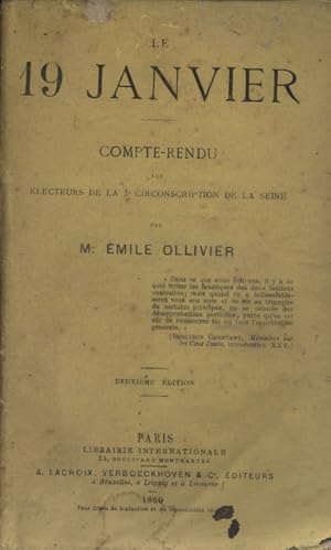 Bild des Verkufers fr Le 19 janvier. Compte-rendu aux lecteurs de la 3e circonsription de la Seine. zum Verkauf von Librairie Et Ctera (et caetera) - Sophie Rosire