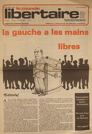 Le Monde libertaire N° 408. Organe de la Fédération anarchiste. Hebdomadaire. La gauche a les mai...