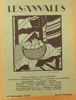 Bild des Verkufers fr Les Annales politiques et littraires N 2366. 15 septembre 1930. zum Verkauf von Librairie Et Ctera (et caetera) - Sophie Rosire