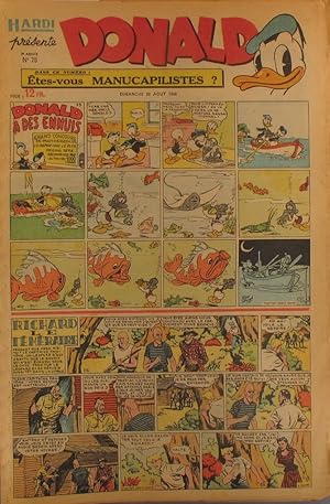 Hardi présente Donald. N° 75. Hebdomadaire. Bandes dessinées : Donald - Richard le téméraire - Le...