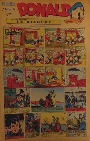 Seller image for Hardi prsente Donald. N 271. Hebdomadaire. Bandes dessines : Donald - Le Pre Lacloche - Bob Rilet - Le cow-boy masqu - Pim! Pam! Poum! - Luc Bradefer - Les aventures de Dick - Mandrake - Le roi de la police monte - D. D. Mystre 1er juin 1952. for sale by Librairie Et Ctera (et caetera) - Sophie Rosire