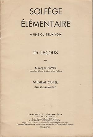 Seller image for Solfge lmentaire  une ou deux voix. Deuxime cahier (classe de cinquime). Vers 1960. for sale by Librairie Et Ctera (et caetera) - Sophie Rosire