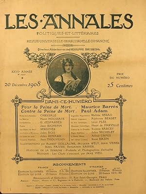 Bild des Verkufers fr Les Annales politiques et littraires N 1330. 20 dcembre 1908. zum Verkauf von Librairie Et Ctera (et caetera) - Sophie Rosire