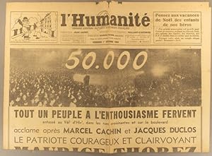 L'Humanité. Nouvelle série N° 92. Organe central du Parti communiste français. 1er décembre 1944.
