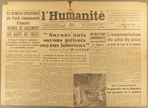 L'Humanité. Nouvelle série N° 244. Organe central du Parti communiste français. 25 mai 1945.