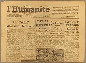 L'Humanité. Nouvelle série N° 255. Organe central du Parti communiste français. 7 juin 1945.