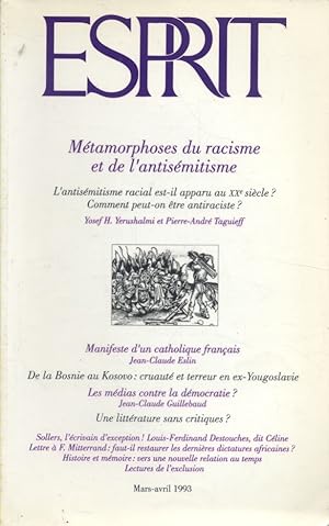 Revue Esprit. 1993, numéro 3-4 : Métamorphoses du racisme et de l'antisémitisme. Mars-Avril 1993.