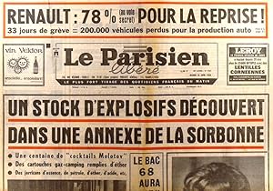 Le Parisien libéré. 18 juin 1968. Un stock d'explosifs découvert dans une annexe de la Sorbonne ...