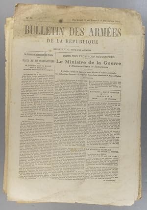 Imagen del vendedor de Bulletin des armes de la Rpublique N 51. Rserv  la zone des armes. Contient le tableau d'honneur, citations  l'ordre de l'arme. 3-5 dcembre 1914. a la venta por Librairie Et Ctera (et caetera) - Sophie Rosire