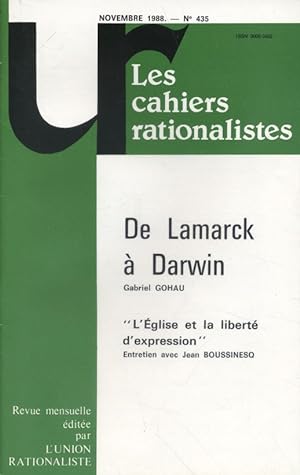 Les cahiers rationalistes N° 435 : De Lamarck à Darwin, par Gabriel Gohau. Novembre 1988.
