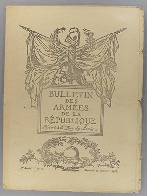 Seller image for Bulletin des armes de la Rpublique N 222. Rserv  la zone des armes. Contient le tableau d'honneur, citations  l'ordre de l'arme. 29 novembre 1916. for sale by Librairie Et Ctera (et caetera) - Sophie Rosire