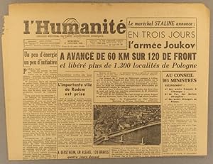 L'Humanité. Nouvelle série N° 133. Organe central du Parti communiste français. 17 janvier 1945.