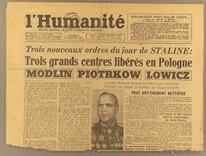 L'Humanité. Nouvelle série N° 135. Organe central du Parti communiste français. 19 janvier 1945.
