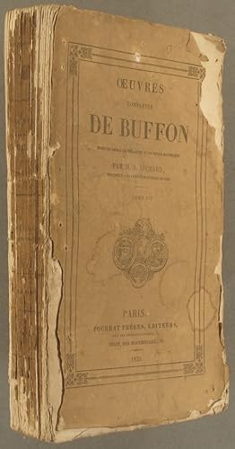 Image du vendeur pour Oeuvres compltes de Buffon mises en ordre et prcdes d'une notice historique par M. A. Richard. Tome 12 seul : Histoire des animaux, suite des animaux carnassiers. 12 gravures en noir sur feuilles volantes n'appartiennent pas  cette dition. mis en vente par Librairie Et Ctera (et caetera) - Sophie Rosire