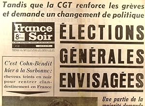 France soir. 30 mai 1968. 8e édition. Elections générales envisagées. 30 mai 1968.