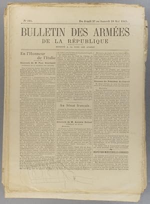 Seller image for Bulletin des armes de la Rpublique N 101. Rserv  la zone des armes. Contient le tableau d'honneur, citations  l'ordre de l'arme. 27-29 mai 1915. for sale by Librairie Et Ctera (et caetera) - Sophie Rosire