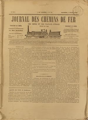 Journal des chemins de fer des mines et des travaux publics N° 817. (incomplet) Avec 2 supplément...