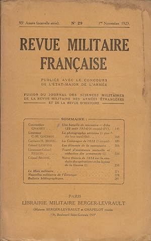 Revue militaire française. N° 29. Publiée avec le concours de l'état-major de l'armée. 1er novemb...