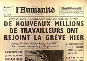 L'Humanité. 21 mai 1968. De nouveaux millions de travailleurs ont rejoint la grève hier. 21 mai 1...