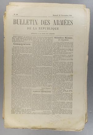 Seller image for Bulletin des armes de la Rpublique N 49. Rserv  la zone des armes. Contient le tableau d'honneur, citations  l'ordre de l'arme. 28 novembre 1914. for sale by Librairie Et Ctera (et caetera) - Sophie Rosire