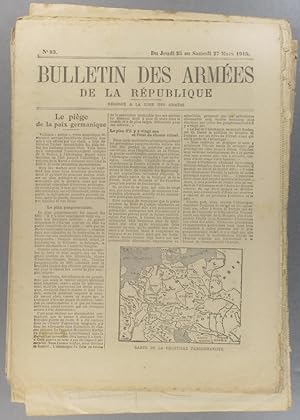 Imagen del vendedor de Bulletin des armes de la Rpublique N 83. Rserv  la zone des armes. Contient le tableau d'honneur, citations  l'ordre de l'arme. 25-27 mars 1915. a la venta por Librairie Et Ctera (et caetera) - Sophie Rosire